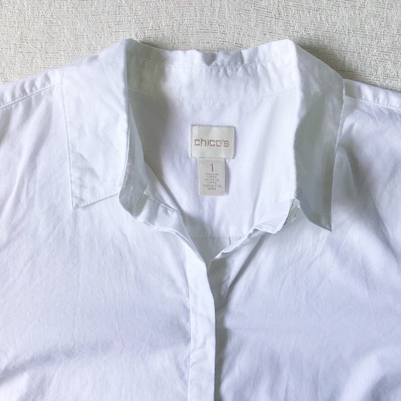 Chico’s Lace-Up Sleeve Shirt Woman’s 1 Small or 8 White 3/4 Length Sleeves - Picture 5 of 15